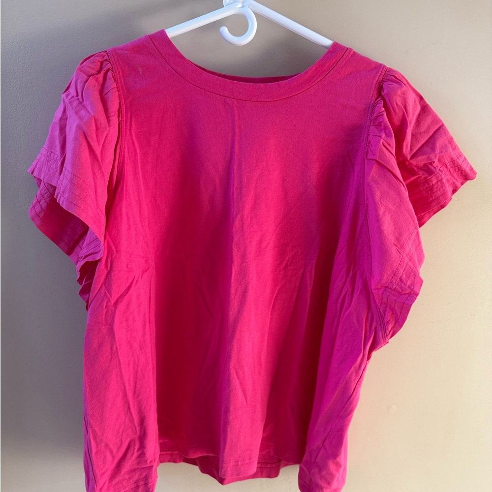 Never Worn Old Navy XXL Bright Pink Ruffled Sleeve Top